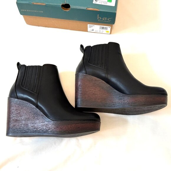 BOC Born Athalia Platform Wedge Chelsea Boots Sz 9.5 M Black Comfort Booties NEW - Picture 2 of 6